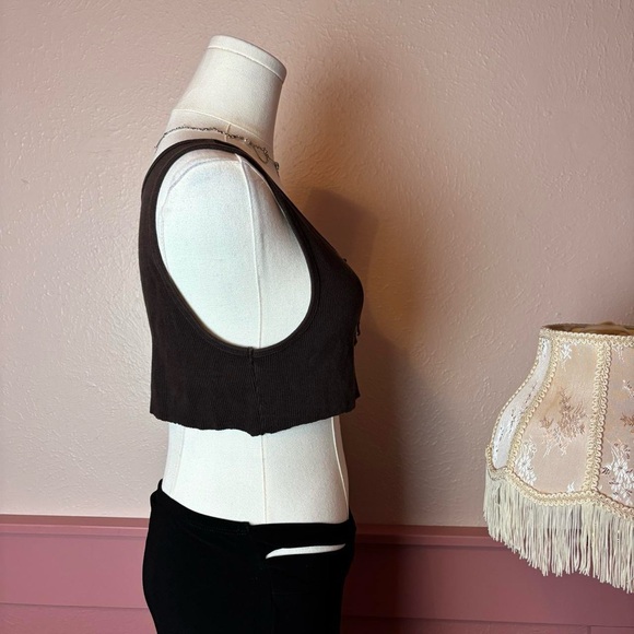 Old Navy chocolate brown cropped lace up top sz large - Picture 3 of 8